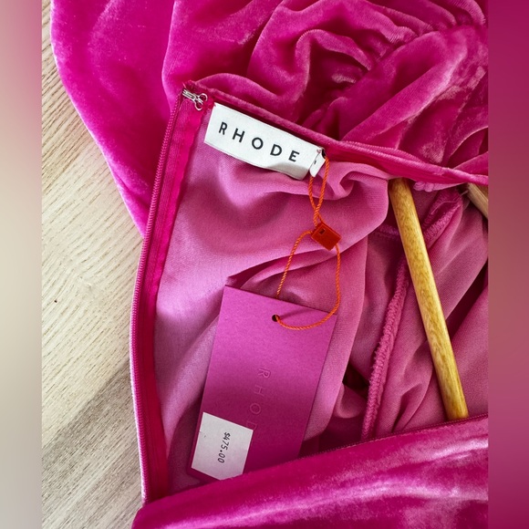 Rhode Pia Velvet Pink Minidress with Puff Sleeves in Women's 6 - Picture 3 of 7